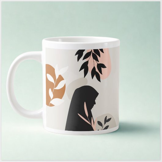 Hijabi Girl Monogram Mug | Terracotta & Blush Boho Grote Koffiekop