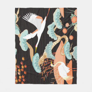 Hijskranen, reigers: Japans vogelpatroon. Fleece Deken