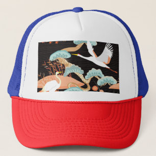 Hijskranen, reigers: Japans vogelpatroon. Trucker Pet