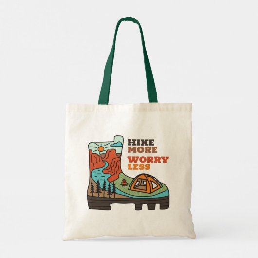 Hike More Worry Less Funny Hiking Tote Bag (Achterkant)