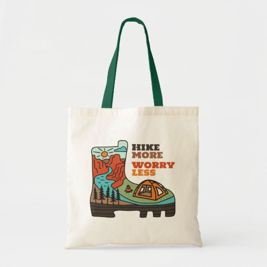 Hike More Worry Less Funny Hiking Tote Bag (Voorkant)