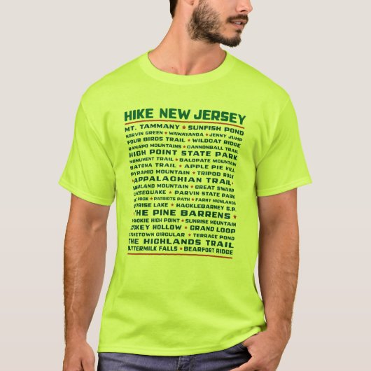 Hike New Jersey (Trails) - Safety Green T-shirt (Voorkant)