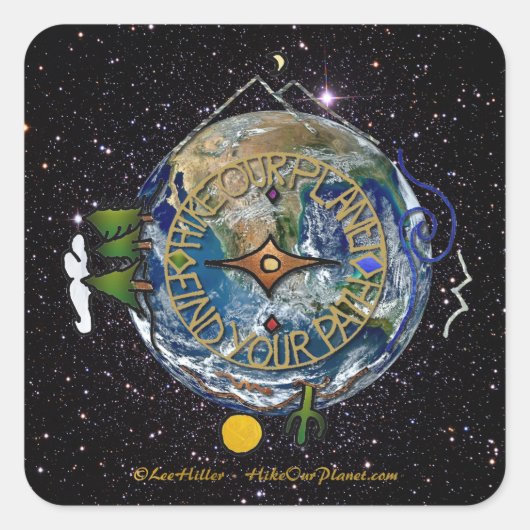 Hike Our Planet Hiker's Soul Compass Space Vierkante Sticker (Voorkant)