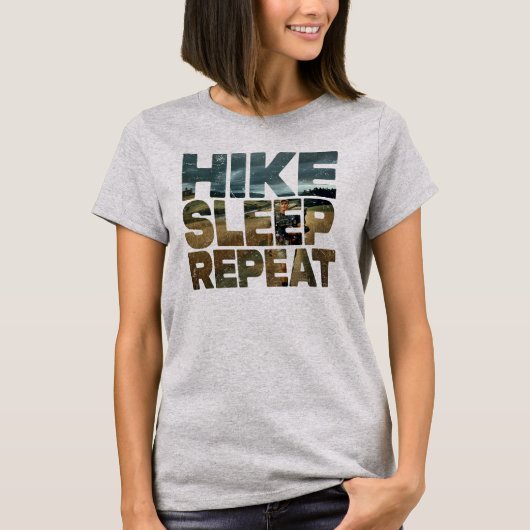 Hike Sleep Herhaal wandelen T-shirt (Voorkant)