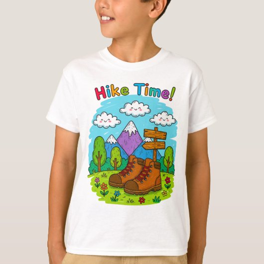 Hike Time Kids Crayon Adventure Art T-shirt (Voorkant)