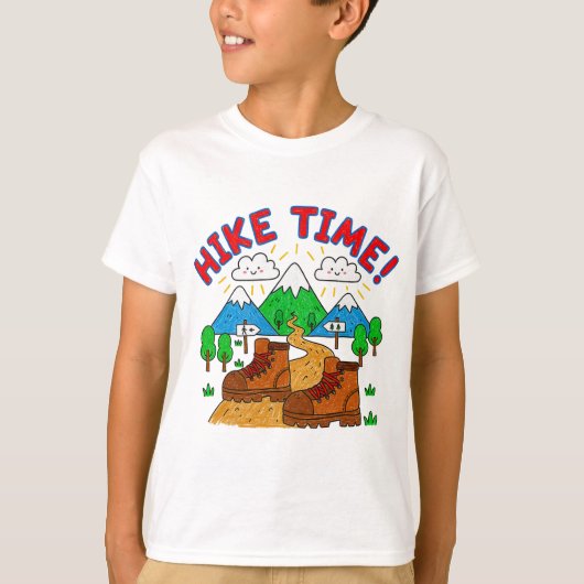 Hike Time Kids Drawing with Mountains T-shirt (Voorkant)