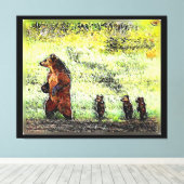 Hike van de bruine Beer familie Canvas Afdruk (Insitu (Houten vloer))