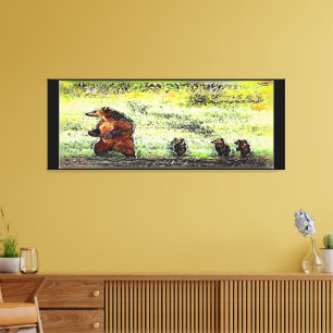 Hike van de bruine Beer familie Canvas Afdruk