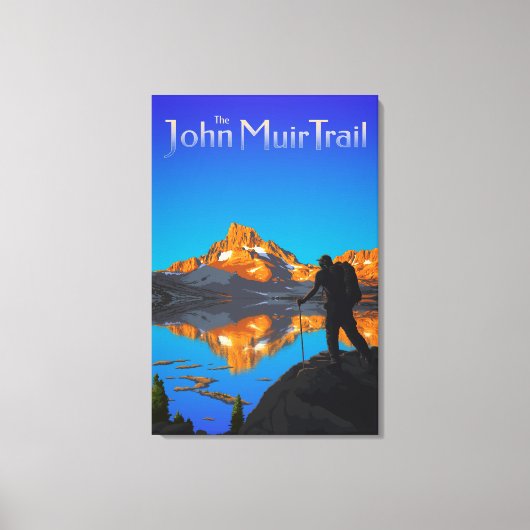 Hiker en Banner Peak - John Muir Trail - Logo Canvas Afdruk (Voorkant)