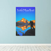 Hiker en Banner Peak - John Muir Trail - Logo Canvas Afdruk (Insitu (Houten vloer))