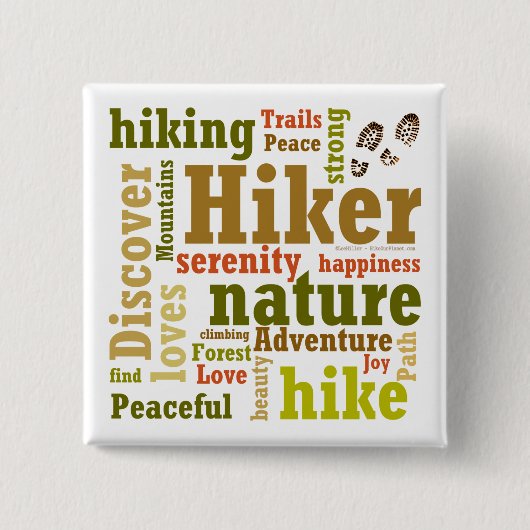 Hiker Hiking Word Cloud Square Button (Voorkant)