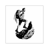 Hiker Scailing The Edge Of A Steep Mountain Rubberstempel (Afrduk)