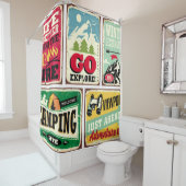 Hiking and camping signs collection. Outdoor Douchegordijn (In situ)