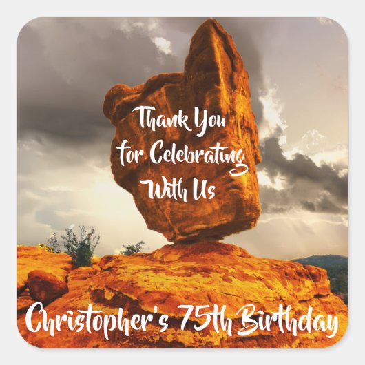 Hiking Balanced Rock Birthday Party Vierkante Sticker (Voorkant)