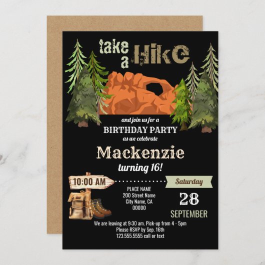 Hiking Birthday Party Invitation Kaart (Voorkant / Achterkant)