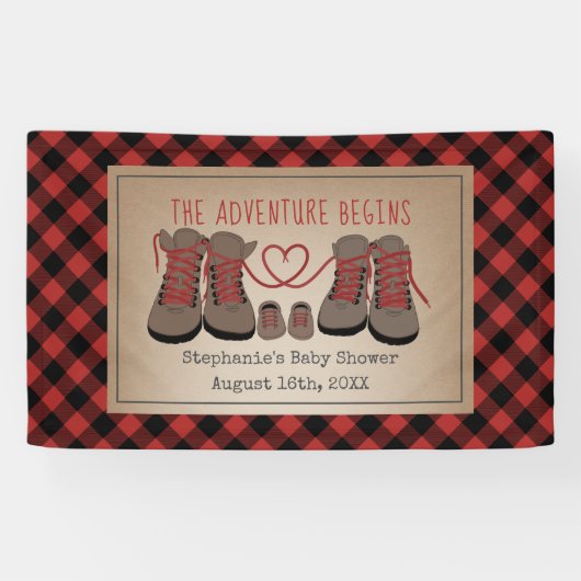 Hiking Boots Adventure Buffalo Plays Baby shower Spandoek (Horizontaal)