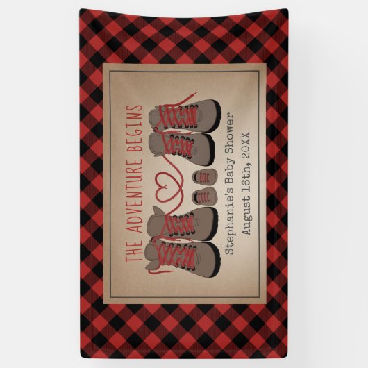 Hiking Boots Adventure Buffalo Plays Baby shower Spandoek (Verticaal)