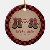 Hiking Boots First kerst gehuwd Keramisch Ornament (Voorkant)