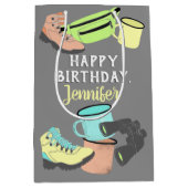 Hiking Camping Collage Personalized Medium Cadeauzakje (Voorkant)