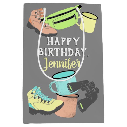 Hiking Camping Collage Personalized Medium Cadeauzakje (Voorkant)