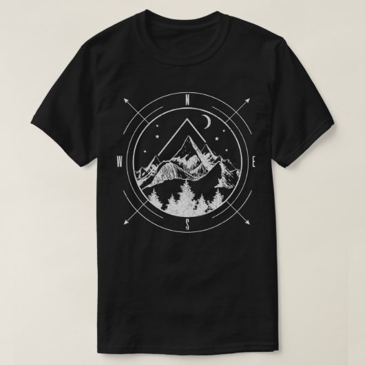 Hiking Camping Mountains Compass Hiker Camper Outd T-shirt (Design voorkant)