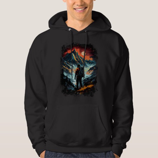 Hiking camping mountains sunset hiker retro 70s vi hoodie (Voorkant)