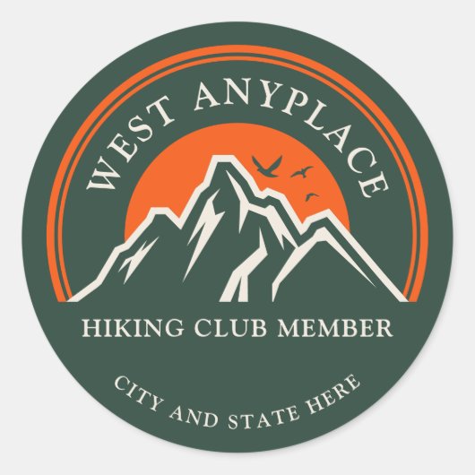 Hiking Club Logo Aangepaste Naam Zakelijke Medewer Ronde Sticker (Voorkant)