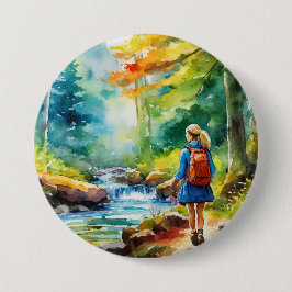 Hiking Girl Ronde Button 7,6 Cm