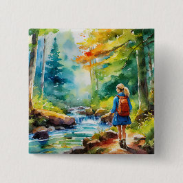 Hiking Girl Vierkante Button 5,1 Cm
