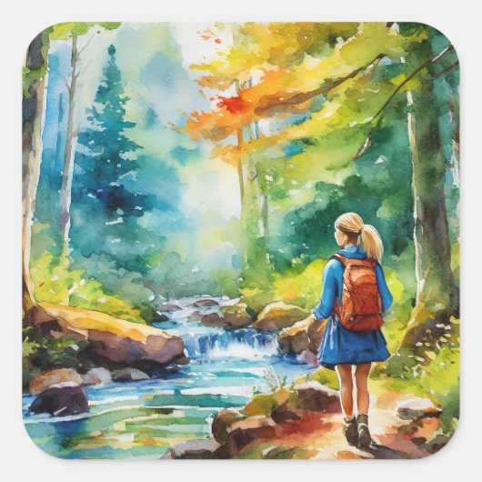 Hiking Girl Vierkante Sticker (Voorkant)