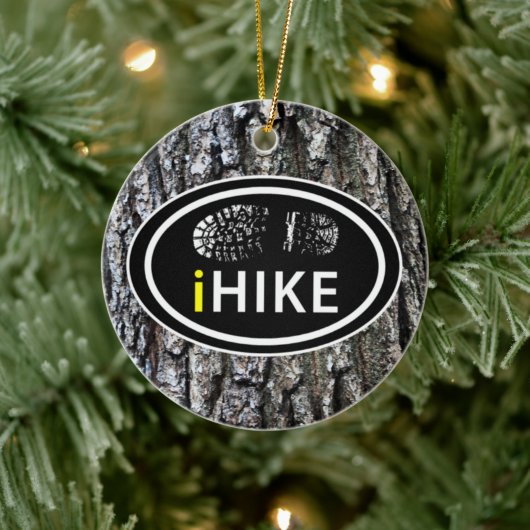 Hiking iHIKE Boot Print op Tree Bark Kerstmis Keramisch Ornament (Boom)