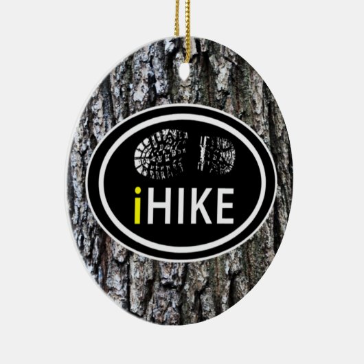 Hiking iHIKE Boot Print op Tree Bark Kerstmis Keramisch Ornament (Rechts)