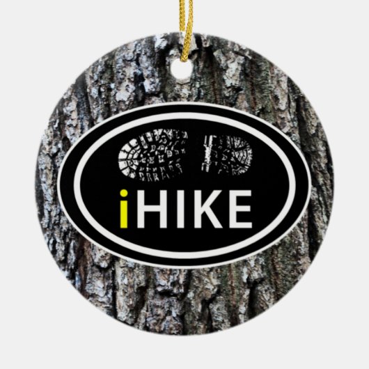 Hiking iHIKE Boot Print op Tree Bark Kerstmis Keramisch Ornament (Voorkant)