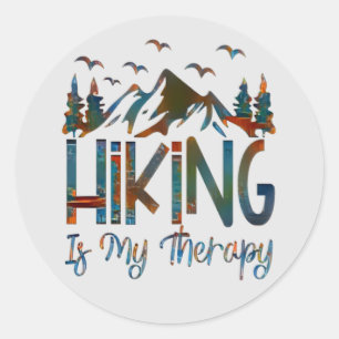 Hiking is mijn therapie, grappige wandelende Klass Ronde Sticker
