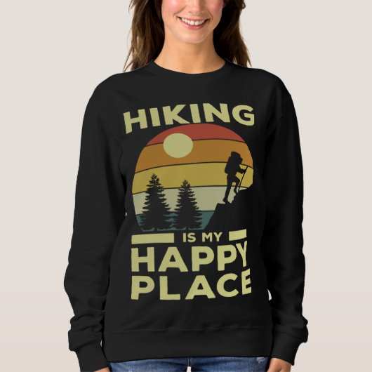 Hiking is My Happy Place Retro Sunset Mountain Cli Trui (Voorkant)