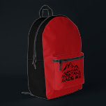 Hiking red Backpack with Funny Trail Quote  Bedrukte Rugzak<br><div class="desc">Okay, so you're on the hunt for a backpack that's as awesome as you are? Check out this hiking backpack – it's black, but totally pops with bright orange side panels! It's got this super cute front pocket design featuring a mountain scene and the words "Mountains Made Me." Seriously, how...</div>