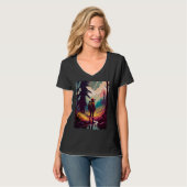 Hiking Woman mountains sunset hiker retro 70s vint T-shirt (Voorkant volledig)