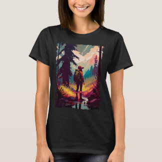 Hiking Woman mountains sunset hiker retro 70s vint T-shirt