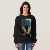 Hiking Woman mountains sunset hiker retro 70s vint Trui (Voorkant volledig)
