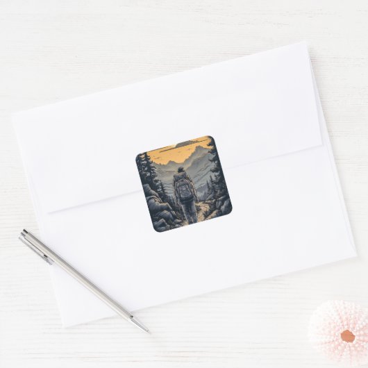Hikingontwerp Vierkante Sticker (Envelop)