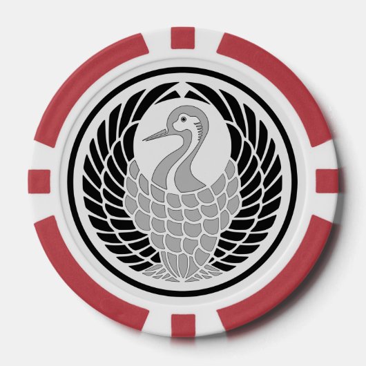 Hikosaburo I Kabuki Crest Tsuru no Maru Mon Poker Chips (Voorkant)