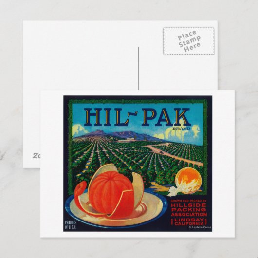 Hil Pak Oranje Label Lindsay, CA Briefkaart (Voorkant / Achterkant)