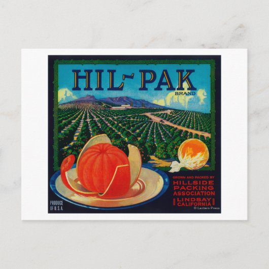 Hil Pak Oranje Label Lindsay, CA Briefkaart (Voorkant)