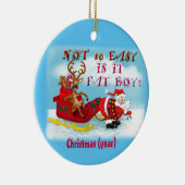 Hilarieuze kerstman met rendierversier keramisch ornament (Rechts)