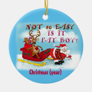 Hilarieuze kerstman met rendierversier keramisch ornament