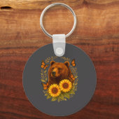 Hilarious Bear Butterfly Nature Rustic Sunflower M Sleutelhanger (Voorkant)