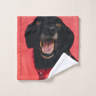 Hilarious Black Lab op Red Background Smile Washandje
