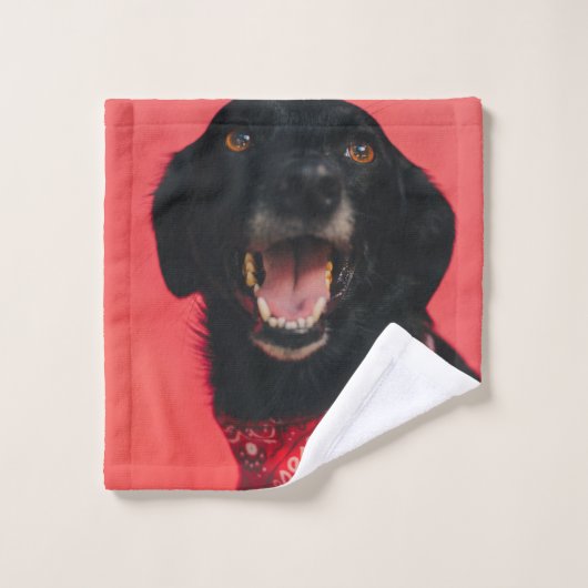 Hilarious Black Lab op Red Background Smile Washandje (Wasdoekje)