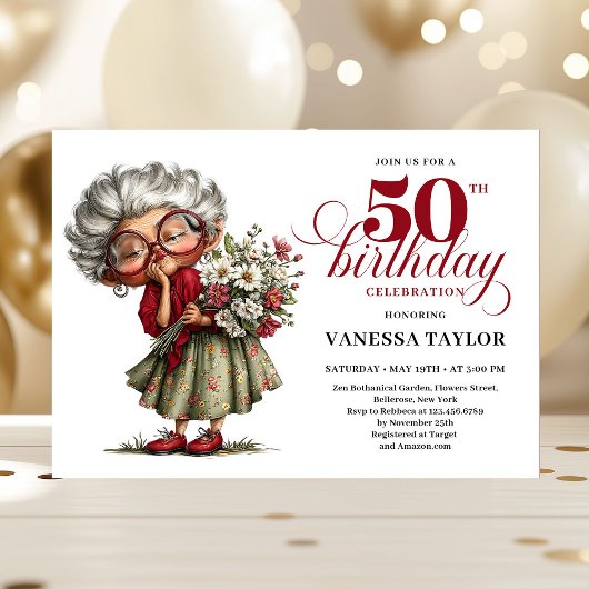 Hilarious fifty birthday lady quirky celebration kaart