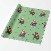 Hilarious Frog Rock Band Kerst op Groen Cadeaupapier (Uitgerold)